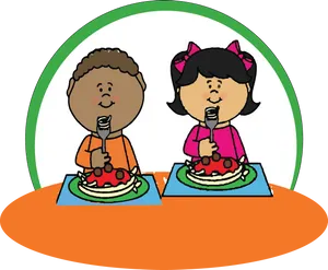 Children Enjoying Dessert PNG image