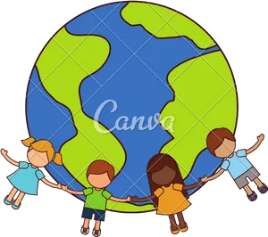 Children Holding Hands Around Globe PNG image