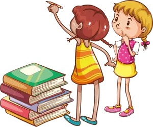 Children Learning Together Cartoon