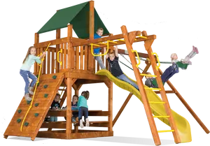Children Playingon Wooden Playset PNG