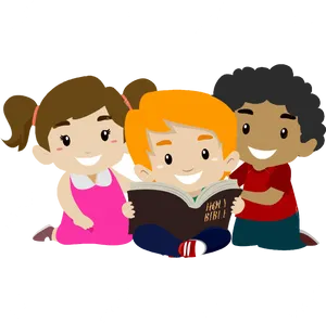 Children Reading Holy Bible Together PNG image