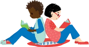 Children Reading Together Illustration PNG image