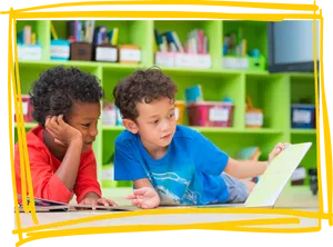 Children Reading Togetherin Library PNG image