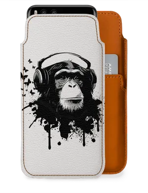 Chimpanzee Headphones Art Phone Case PNG image