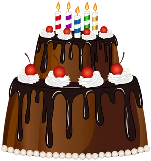 Chocolate Cakewith Candlesand Cherries PNG image