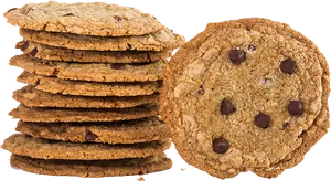 Chocolate Chip Cookies Stacked PNG image