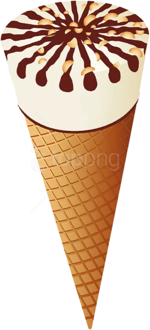 Chocolate Drizzle Ice Cream Cone Clipart PNG image