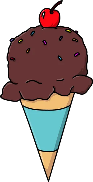 Chocolate Ice Cream Cone With Cherry Top.png PNG image