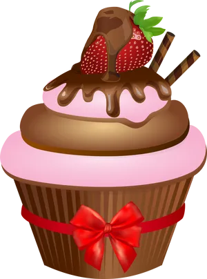 Chocolate Strawberry Cupcake Illustration PNG image