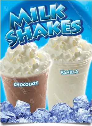 Chocolate Vanilla Milkshakes Ice Cold Advertisement PNG image