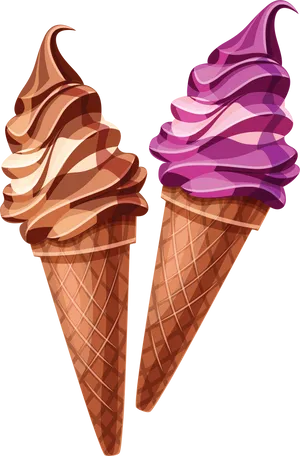 Chocolateand Purple Ice Cream Cones Clipart PNG image