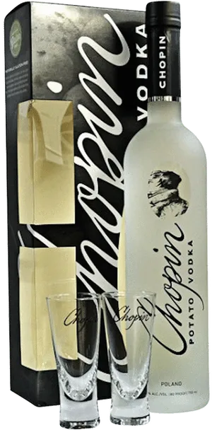 Chopin Vodka Bottleand Glasses PNG image