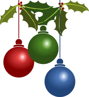Christmas Baublesand Holly Clipart PNG image