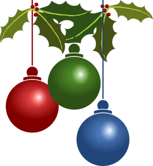 Christmas Baublesand Holly Decoration PNG image