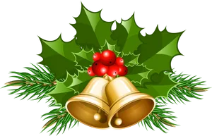 Christmas Bells Holly Berries Clipart PNG image