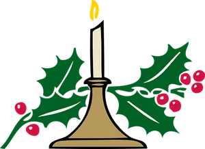 Christmas Candleand Holly Decoration