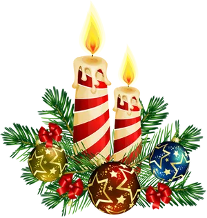 Christmas Candlesand Ornaments PNG image