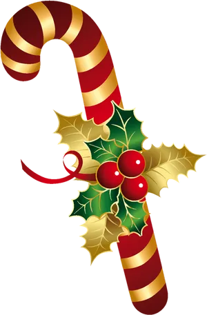 Christmas Candy Canewith Holly Decoration