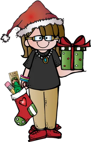 Christmas Cartoon Child Gift Stocking Illustration PNG image