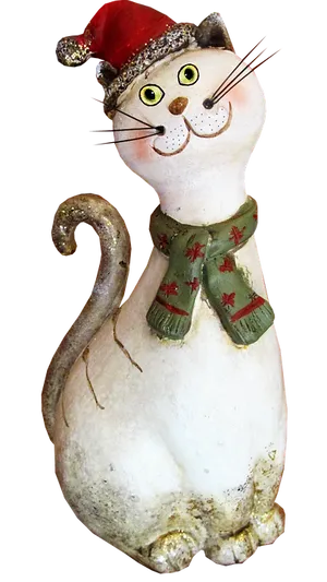 Christmas Cat Statuewith Santa Hat PNG image