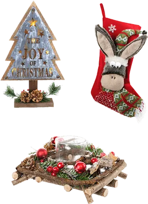 Christmas Decor Trio Joy Stocking Candleholder PNG image