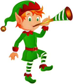 Christmas Elf Playing Horn