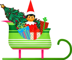 Christmas Elf Sleigh Transparent Background PNG image