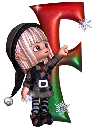 Christmas Elf Touching Letter R PNG image