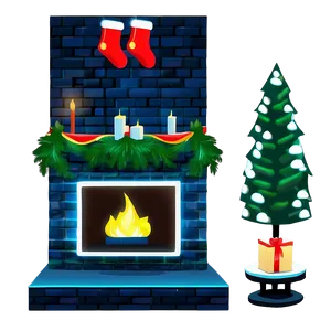 Christmas Fireplace In Cozy Room PNG 06262024