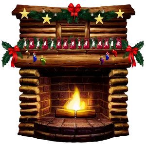 Christmas Fireplace In Log Cabin PNG 06262024