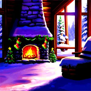 Christmas Fireplace In Snowy Cabin PNG 06262024 PNG