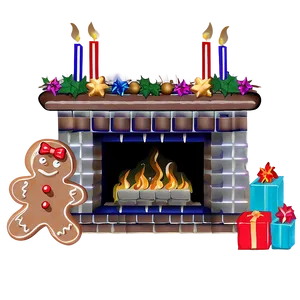 Christmas Fireplace With Gingerbread PNG 89