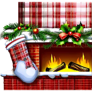 Christmas Fireplace With Plaid Decor PNG Xbk43 PNG