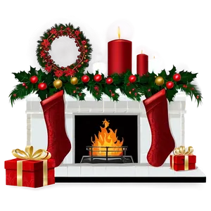 Christmas Fireplace With Poinsettias PNG Iww91 PNG