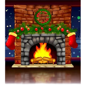 Christmas Fireplace With Reindeer PNG 06262024