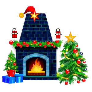 Christmas Fireplace With Tree PNG May