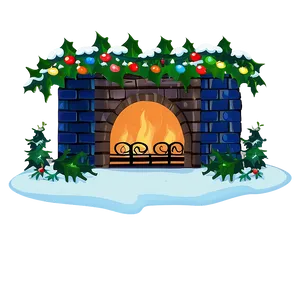 Christmas Fireplace With Wreath PNG 06262024