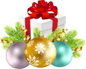 Christmas Giftand Ornaments PNG image