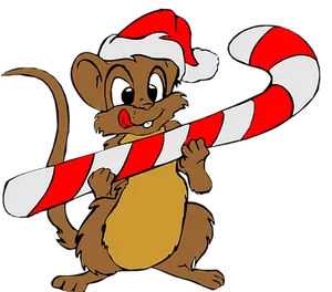 Christmas Mousewith Candy Cane PNG image