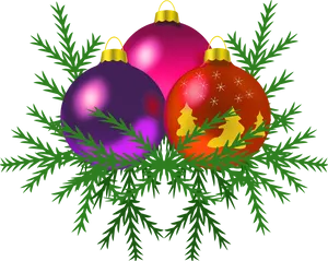 Christmas Ornamentson Pine Branches.png PNG image