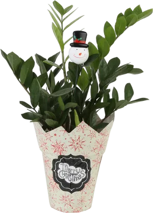Christmas Plant Potwith Snowman Decoration PNG image