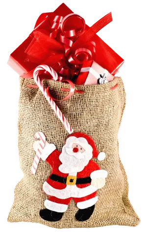 Christmas Santa Sackwith Giftsand Candy Cane.png PNG image