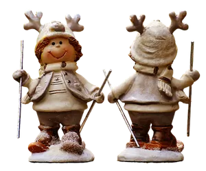 Christmas Skiing Figurines Reindeer Hats PNG image