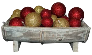 Christmas Sparkle Ornamentsin Wooden Trough