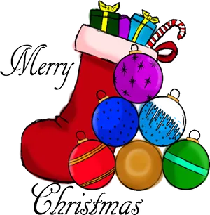 Christmas Stockingand Ornaments PNG image