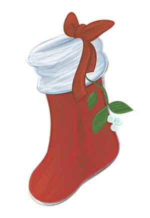 Christmas Stockingwith Mistletoeand Bow PNG image