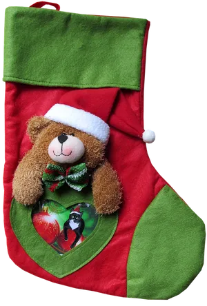 Christmas Stockingwith Teddy Bear PNG image