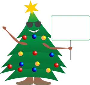 Christmas Tree Character Holding Sign PNG image