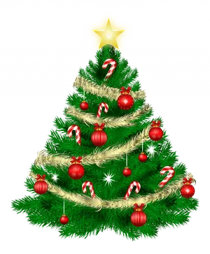 Christmas Tree With Red Ornamentsand Candy Canes PNG image