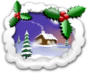Christmas Winter Cottage Scene PNG image